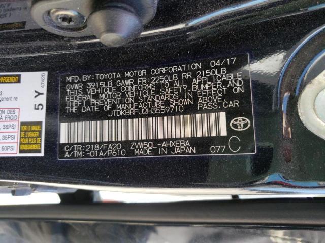 Photo 10 from auction – 2017 TOYOTA PRIUS with VIN JTDKBRFU2H3559710