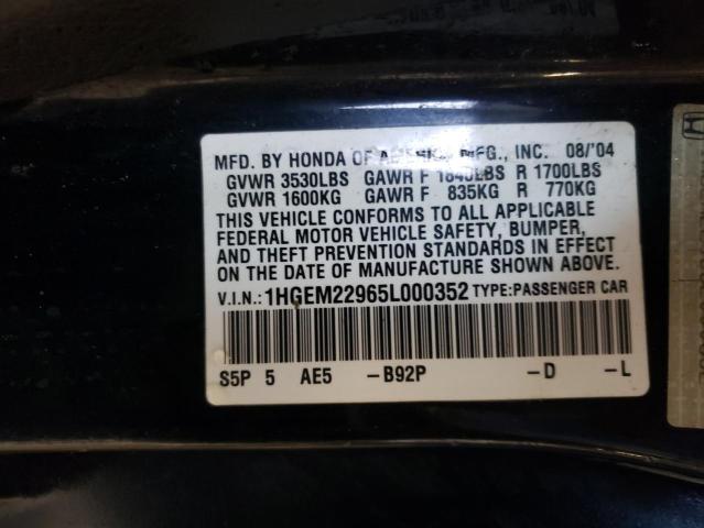 Photo 10 from auction – 2005 HONDA CIVIC EX with VIN 1HGEM22965L000352