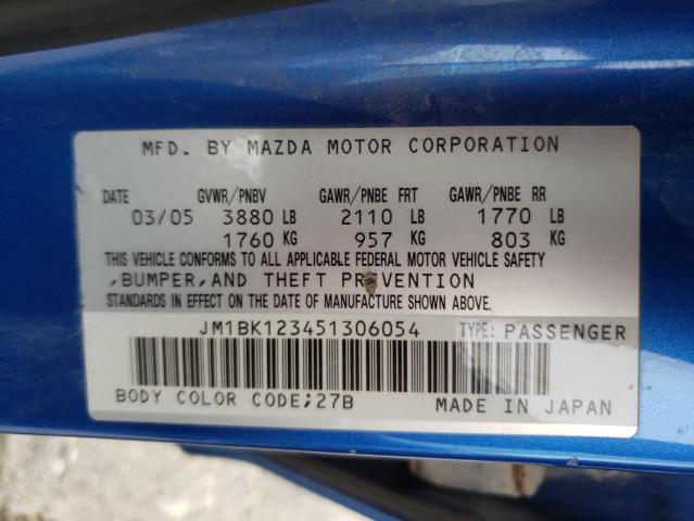 Photo 10 from auction – 2005 MAZDA 3 S with VIN JM1BK123451306054