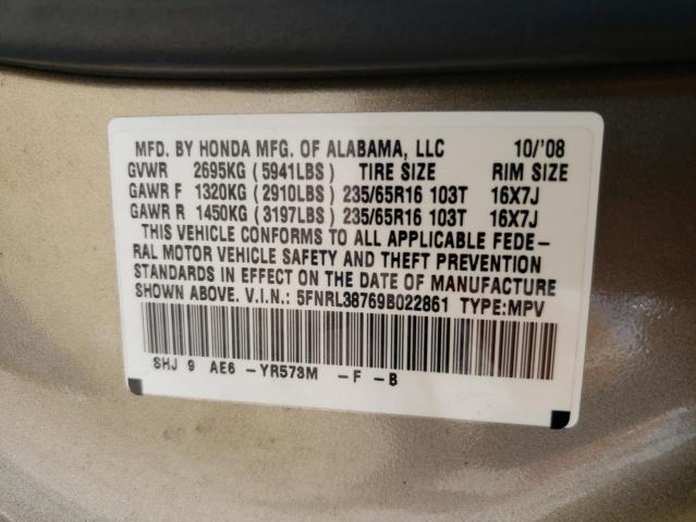 Photo 10 from auction – 2009 HONDA ODYSSEY EX with VIN 5FNRL38769B022861