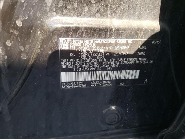 Photo 10 from auction – 2015 TOYOTA RAV4 LE with VIN 2T3ZFREV9FW193400