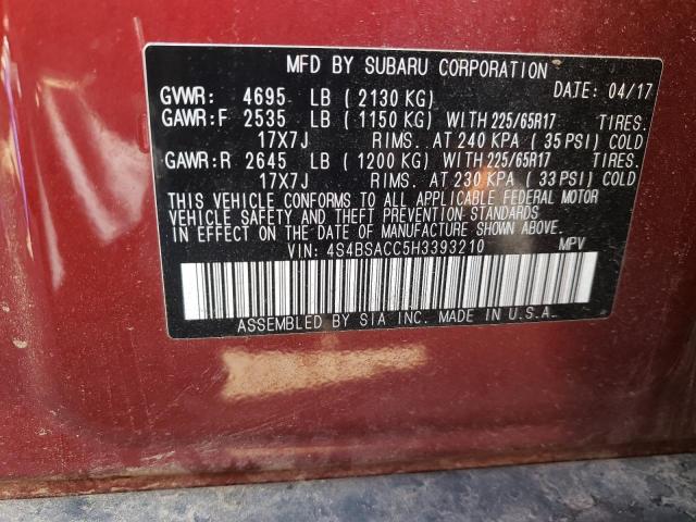 Photo 10 from auction – 2017 SUBARU OUTBACK 2. with VIN 4S4BSACC5H3393210