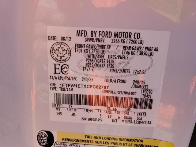 Photo 10 from auction – 2012 FORD F150 SUPER with VIN 1FTFW1ETXCFC62787