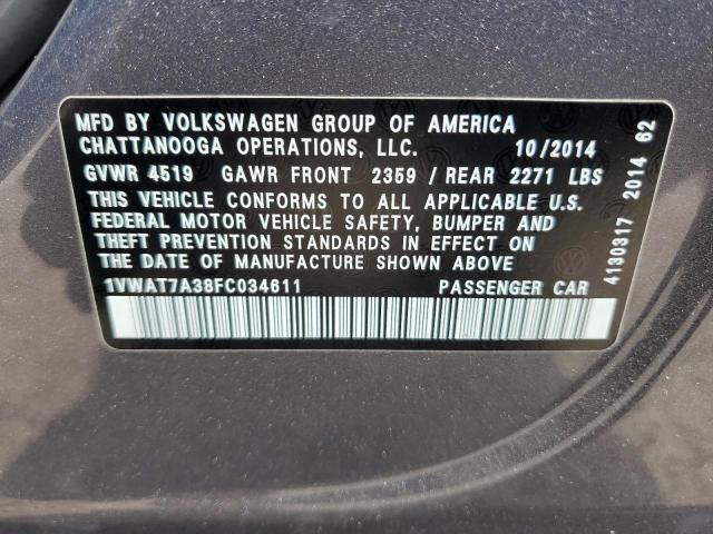 Photo 10 from auction – 2015 VOLKSWAGEN PASSAT S with VIN 1VWAT7A38FC034611