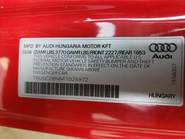 Photo 10 from auction – 2004 AUDI TT with VIN TRUSC28N641025972