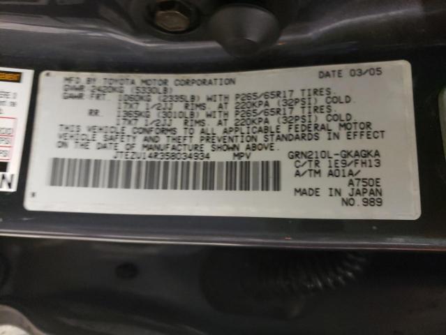 Photo 10 from auction – 2005 TOYOTA 4RUNNER SR with VIN JTEZU14R358034934