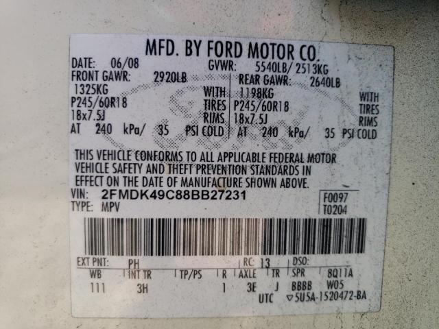 Photo 10 from auction – 2008 FORD EDGE LIMIT with VIN 2FMDK49C88BB27231
