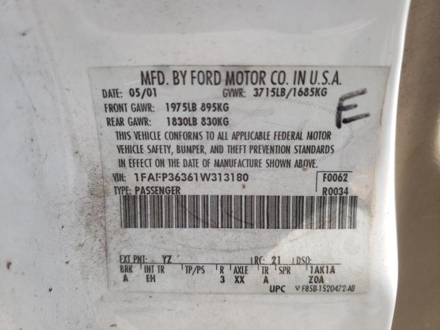 Photo 10 from auction – 2001 FORD FOCUS SE with VIN 1FAFP36361W313180