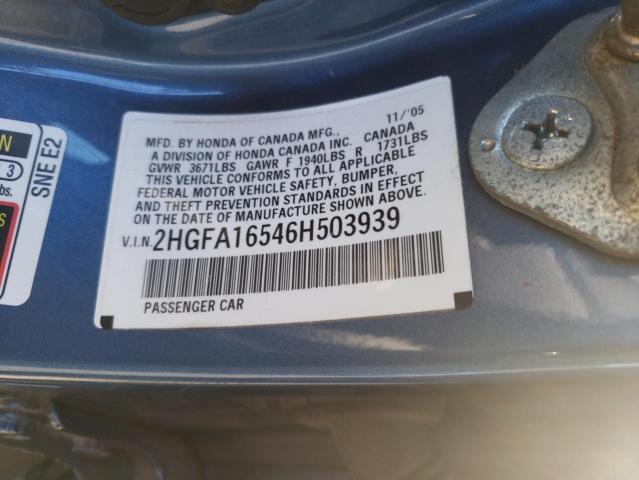 Photo 10 from auction – 2006 HONDA CIVIC with VIN 2HGFA16546H503939