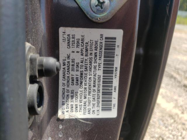 Photo 10 from auction – 2015 HONDA CIVIC LX with VIN 2HGFB2F5XFH516262