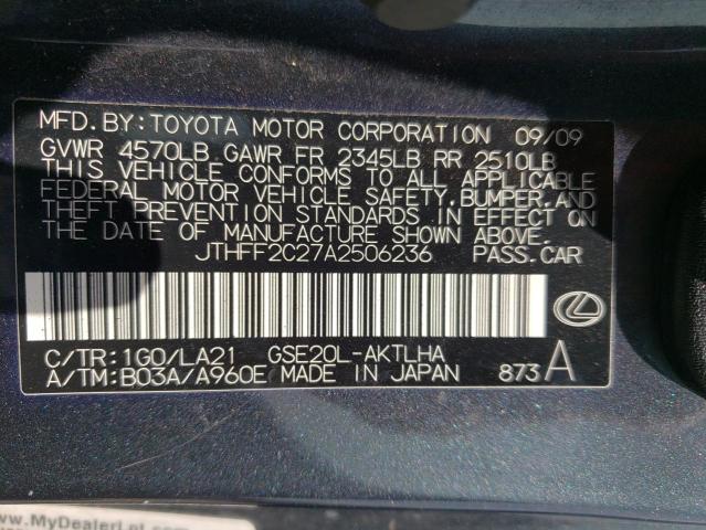 Photo 10 from auction – 2010 LEXUS IS 250 with VIN JTHFF2C27A2506236