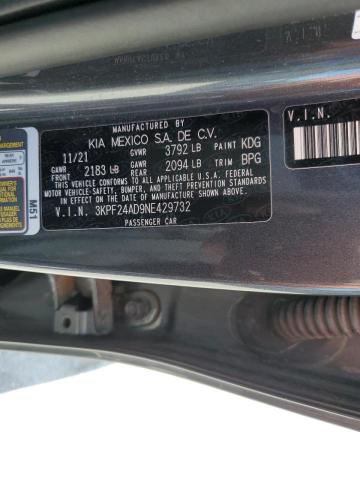 Photo 10 from auction – 2022 KIA FORTE FE with VIN 3KPF24AD9NE429732