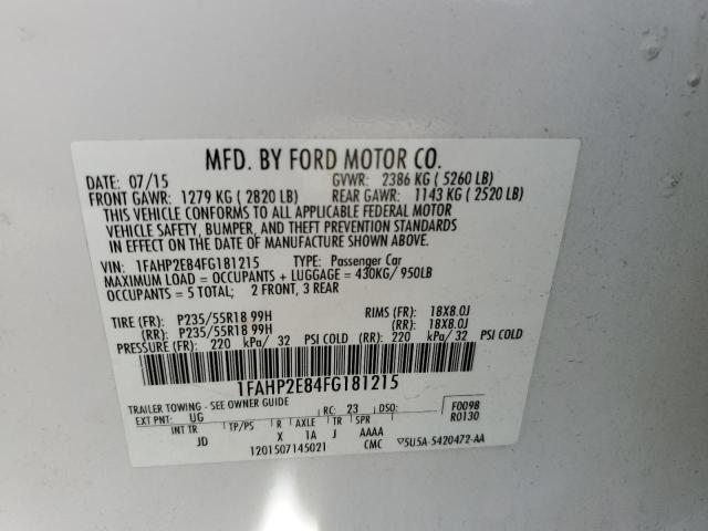 Photo 10 from auction – 2015 FORD TAURUS SEL with VIN 1FAHP2E84FG181215
