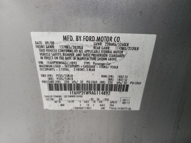 Photo 10 from auction – 2010 FORD TAURUS SEL with VIN 1FAHP2EW9AG114892