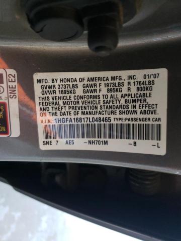 Photo 10 from auction – 2007 HONDA CIVIC EX with VIN 1HGFA16817L048465