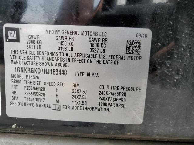 Photo 10 from auction – 2017 CHEVROLET TRAVERSE L with VIN 1GNKRGKD7HJ183448