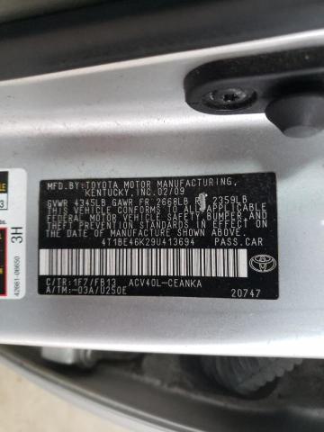 Photo 10 from auction – 2009 TOYOTA CAMRY BASE with VIN 4T1BE46K29U413694