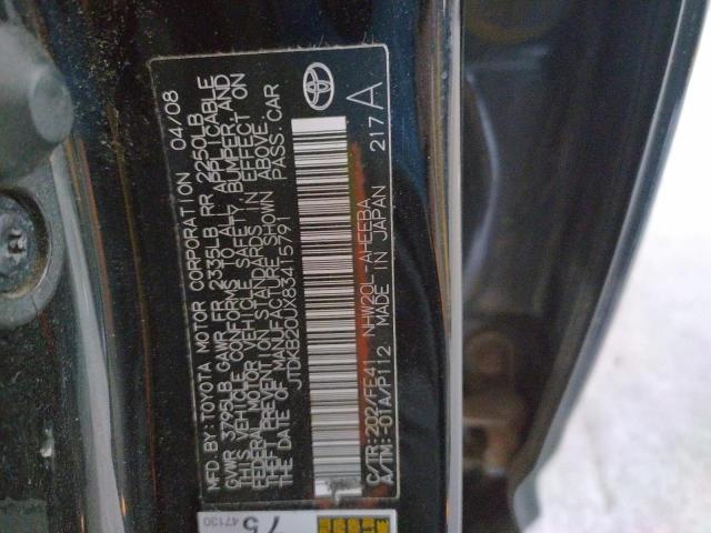 Photo 10 from auction – 2008 TOYOTA PRIUS with VIN JTDKB20UX83415791