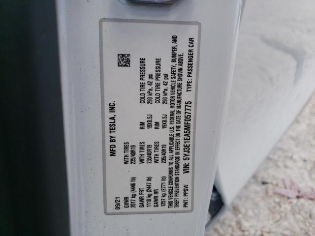 Photo 10 from auction – 2021 TESLA MODEL 3 with VIN 5YJ3E1EA5MF057775