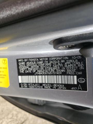 Photo 10 from auction – 2006 LEXUS ES 330 with VIN JTHBA30G765157409