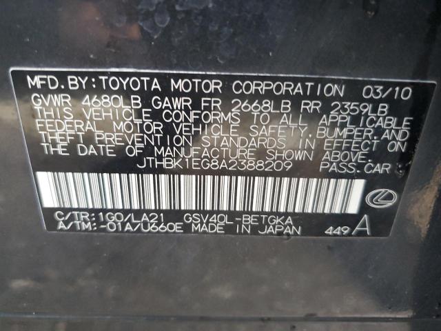 Photo 10 from auction – 2010 LEXUS ES 350 with VIN JTHBK1EG8A2388209