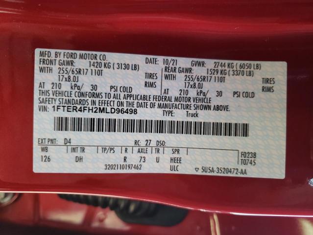 Photo 10 from auction – 2021 FORD RANGER XL with VIN 1FTER4FH2MLD96498