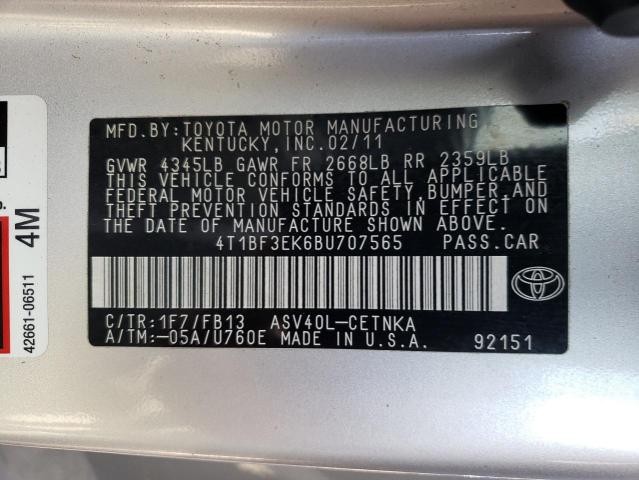 Photo 10 from auction – 2011 TOYOTA CAMRY with VIN 4T1BF3EK6BU707565