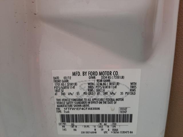 Photo 10 from auction – 2012 FORD F150 SUPER with VIN 1FTFW1EF4CFA93506