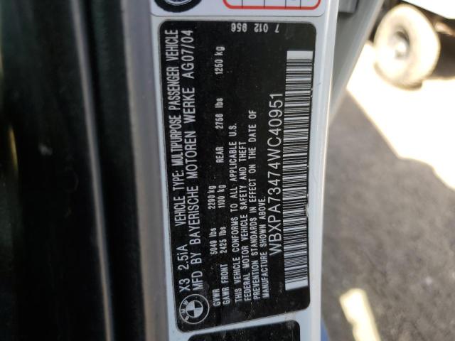 Photo 10 from auction – 2004 BMW X3 2.5I with VIN WBXPA73474WC40951
