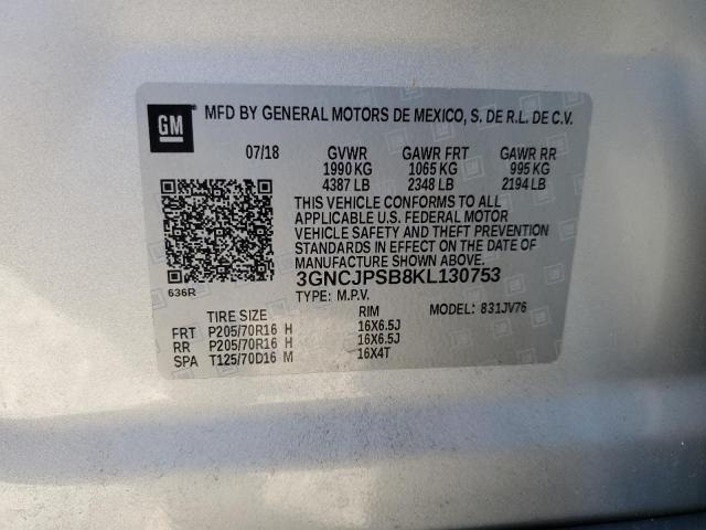 Photo 10 from auction – 2019 CHEVROLET TRAX 1LT with VIN 3GNCJPSB8KL130753