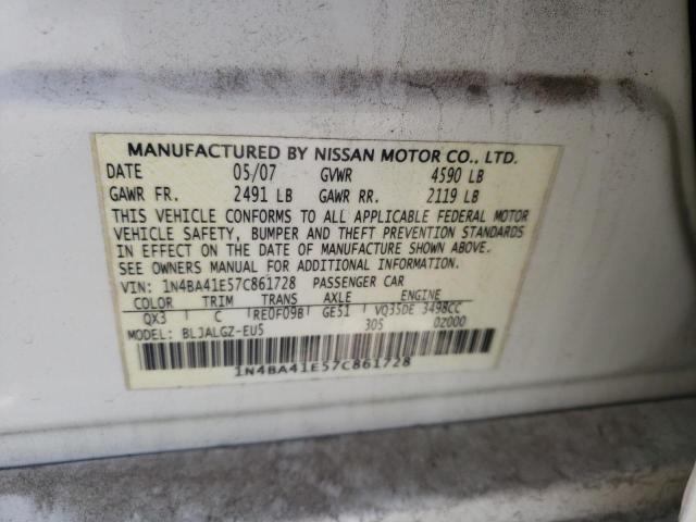 Photo 10 from auction – 2007 NISSAN MAXIMA SE with VIN 1N4BA41E57C861728