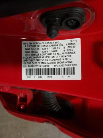Photo 10 from auction – 2016 HONDA CIVIC LX with VIN 2HGFC2F57GH534586