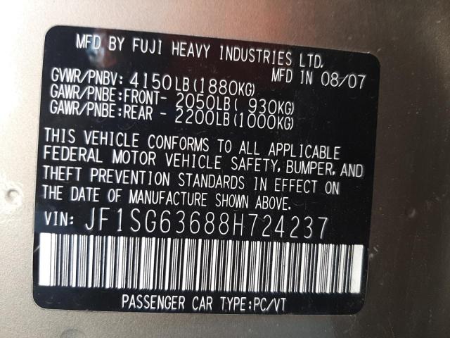 Photo 10 from auction – 2008 SUBARU FORESTER 2 with VIN JF1SG63688H724237