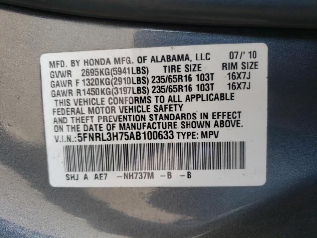 Photo 10 from auction – 2010 HONDA ODYSSEY EX with VIN 5FNRL3H75AB100633