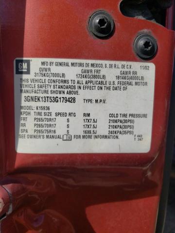 Photo 10 from auction – 2003 CHEVROLET AVALANCHE with VIN 3GNEK13T53G179428