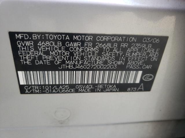 Photo 10 from auction – 2007 LEXUS ES 350 with VIN JTHBJ46G272002203