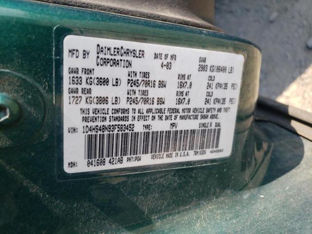 Photo 10 from auction – 2003 DODGE DURANGO with VIN 1D4HS48N93F583452