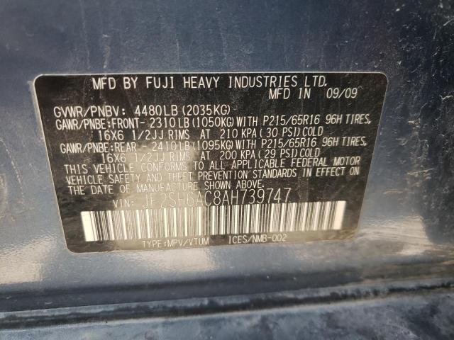 Photo 10 from auction – 2010 SUBARU FORESTER 2 with VIN JF2SH6AC8AH739747