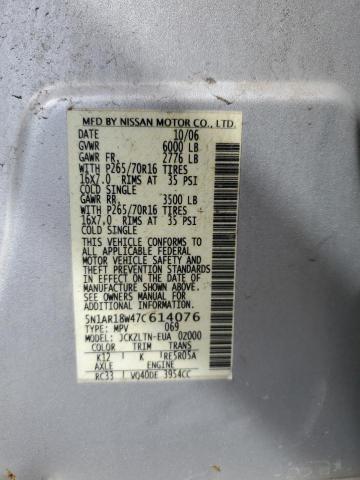 Photo 10 from auction – 2007 NISSAN PATHFINDER with VIN 5N1AR18W47C614076