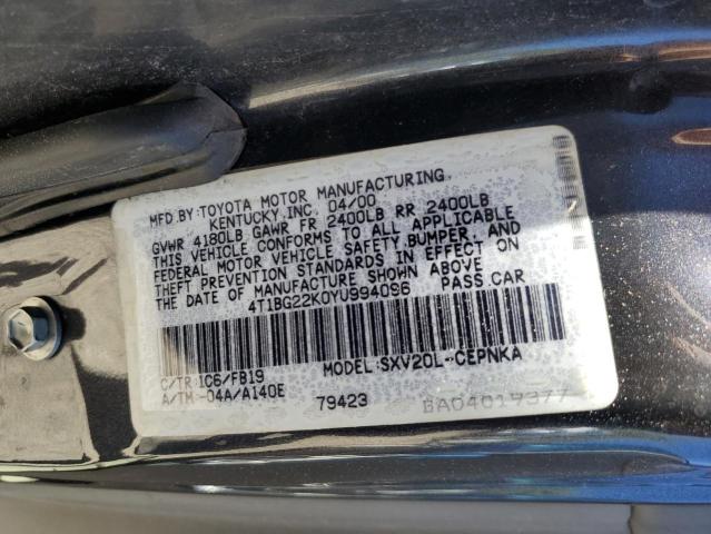 Photo 10 from auction – 2000 TOYOTA CAMRY with VIN 4T1BG22K0YU994096