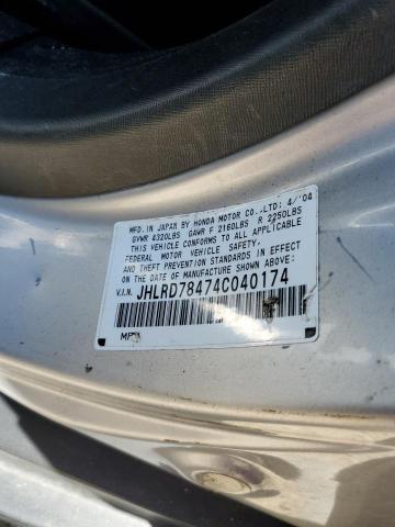 Photo 10 from auction – 2004 HONDA CR-V LX with VIN JHLRD78474C040174
