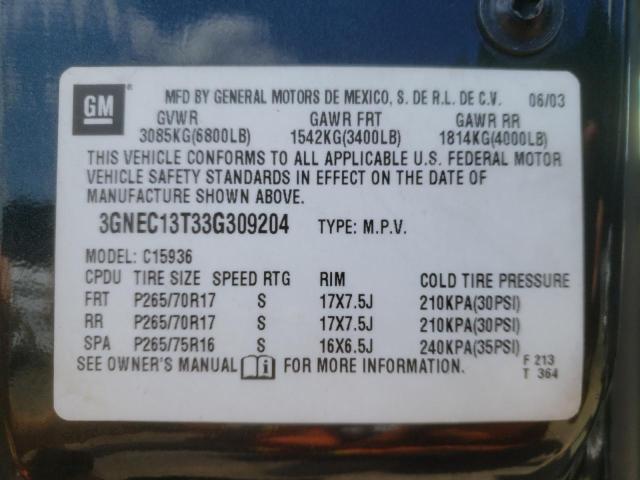 Photo 10 from auction – 2003 CHEVROLET AVALANCHE with VIN 3GNEC13T33G309204