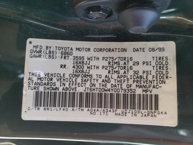 Photo 10 from auction – 2000 LEXUS LX 470 with VIN JT6HT00W4Y0079352