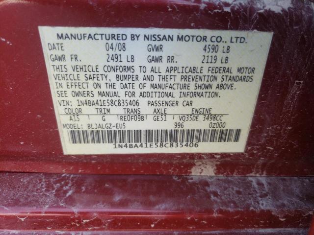 Photo 10 from auction – 2008 NISSAN MAXIMA SE with VIN 1N4BA41E58C835406