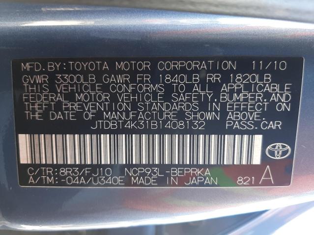 Photo 10 from auction – 2011 TOYOTA YARIS with VIN JTDBT4K31B1408132