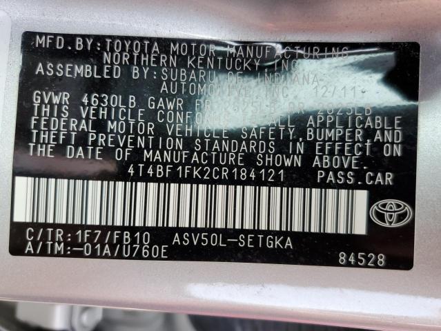 Photo 10 from auction – 2012 TOYOTA CAMRY BASE with VIN 4T4BF1FK2CR184121