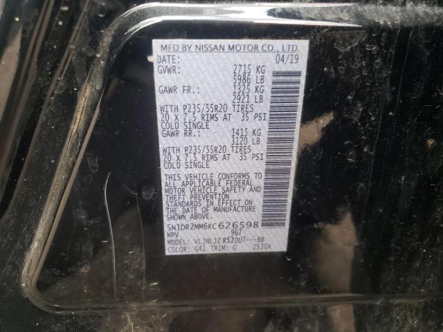 Photo 10 from auction – 2019 NISSAN PATHFINDER with VIN 5N1DR2MM6KC626598