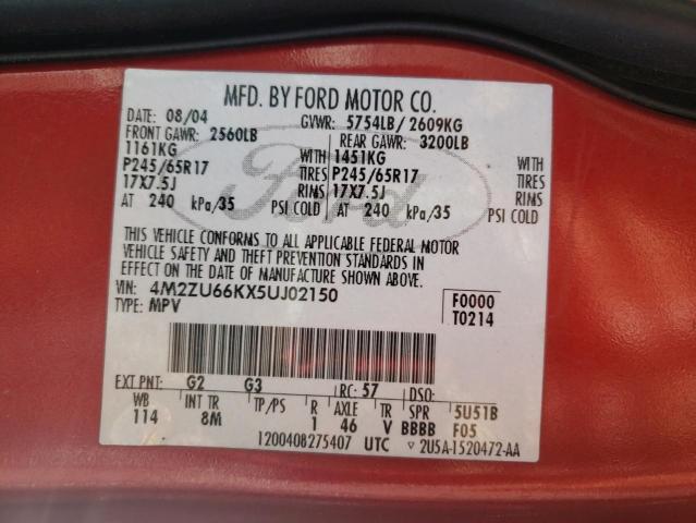 Photo 10 from auction – 2005 MERCURY MOUNTAINEE with VIN 4M2ZU66KX5UJ02150