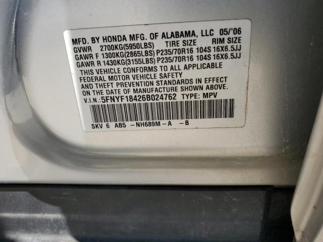 Photo 10 from auction – 2006 HONDA PILOT EX with VIN 5FNYF18426B024762