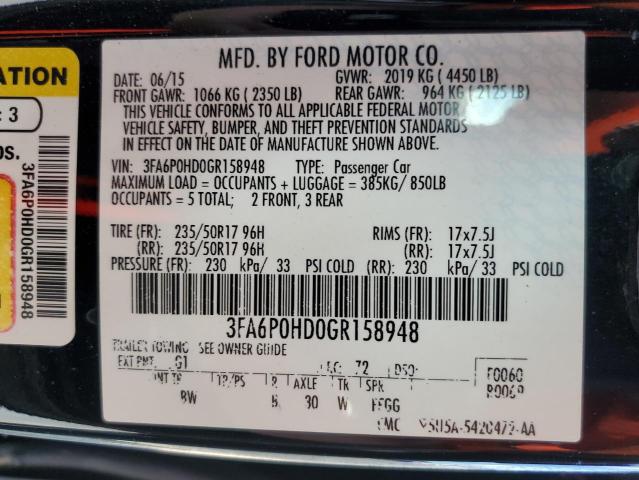 Photo 10 from auction – 2016 FORD FUSION SE with VIN 3FA6P0HD0GR158948